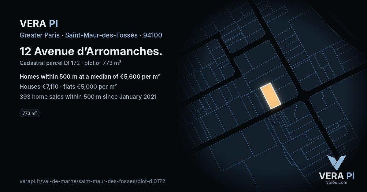 12 Avenue d’Arromanches, Saint-Maur-des-Fossés at night – the plot lit, the parcels around coloured by the prices near them
