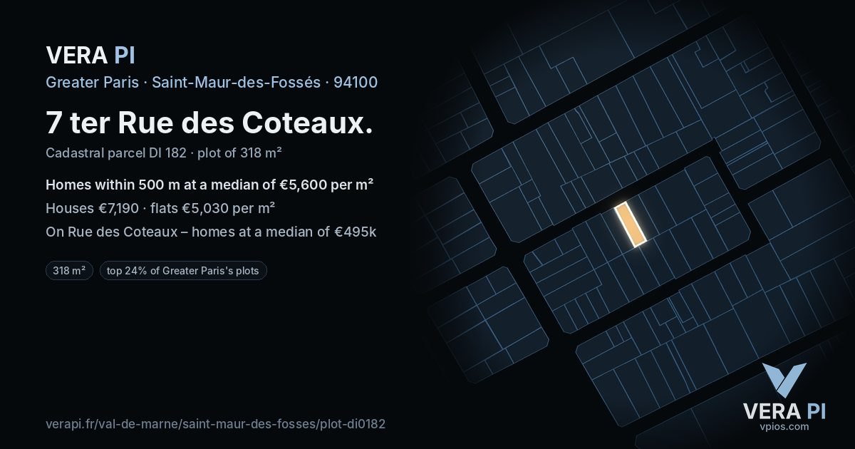 7 ter Rue des Coteaux, Saint-Maur-des-Fossés at night – the plot lit, the parcels around coloured by the prices near them