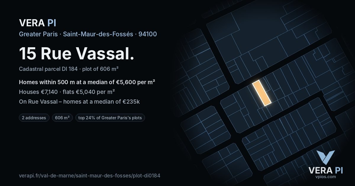 15 Rue Vassal, Saint-Maur-des-Fossés at night – the plot lit, the parcels around coloured by the prices near them