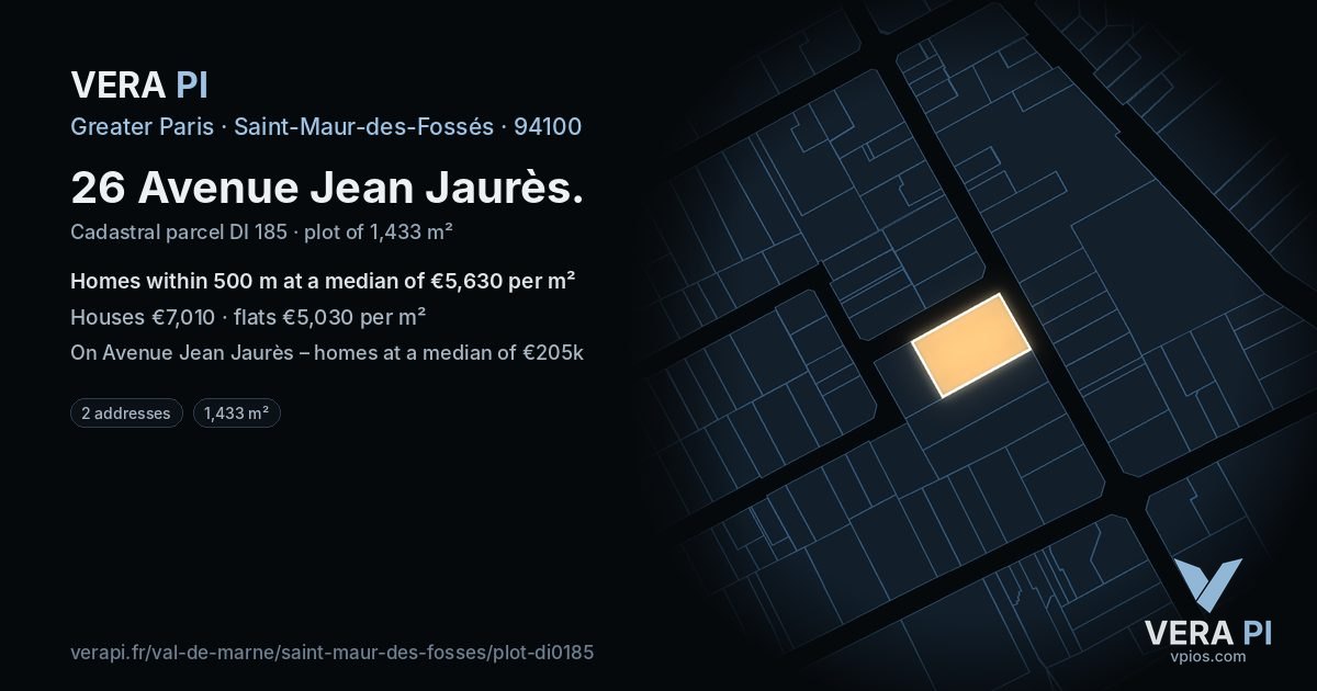 26 Avenue Jean Jaurès, Saint-Maur-des-Fossés at night – the plot lit, the parcels around coloured by the prices near them