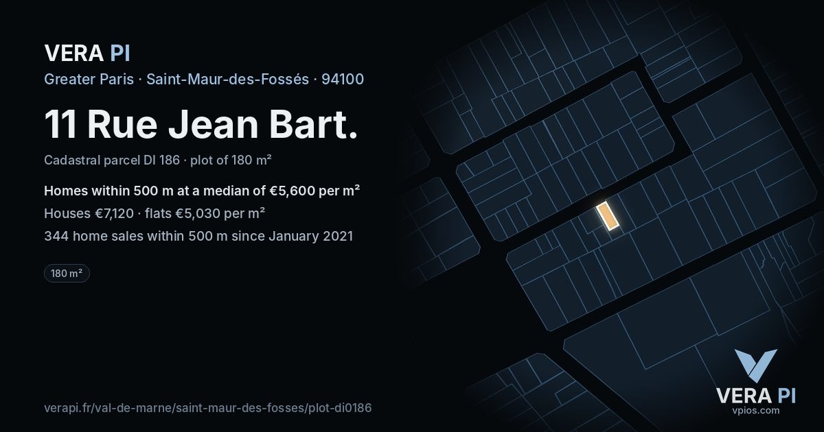 11 Rue Jean Bart, Saint-Maur-des-Fossés at night – the plot lit, the parcels around coloured by the prices near them