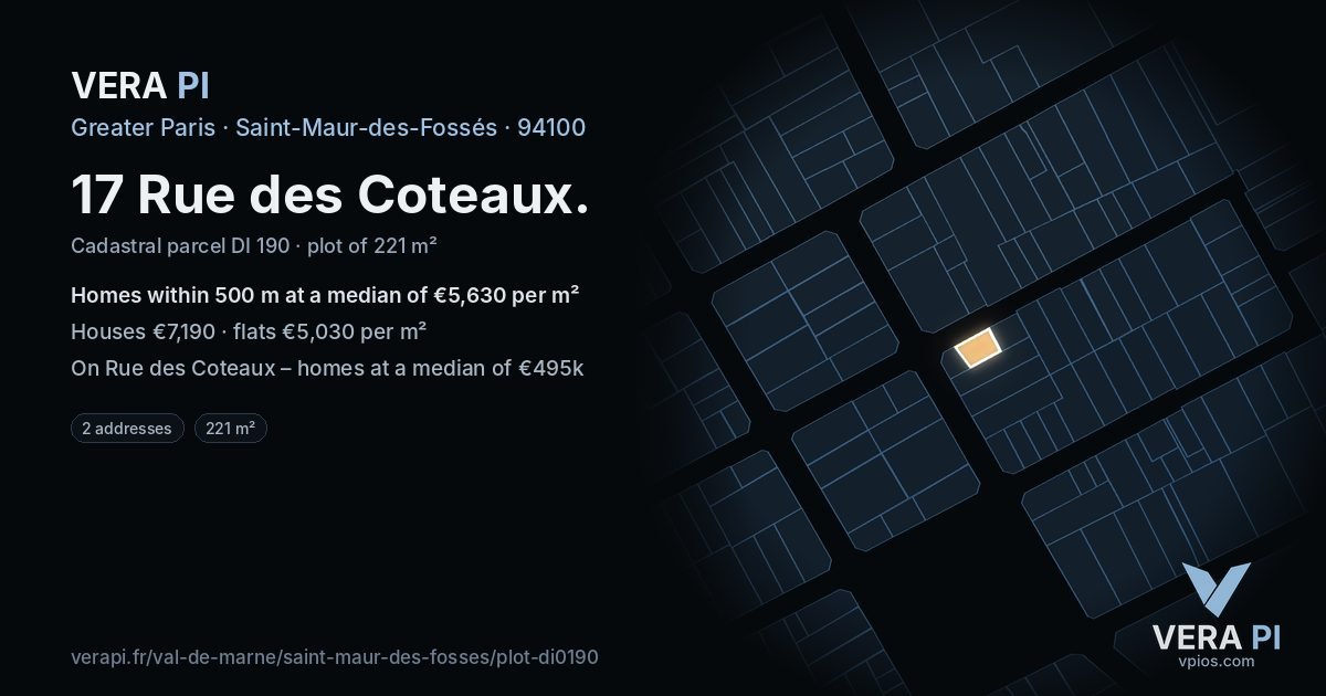 17 Rue des Coteaux, Saint-Maur-des-Fossés at night – the plot lit, the parcels around coloured by the prices near them