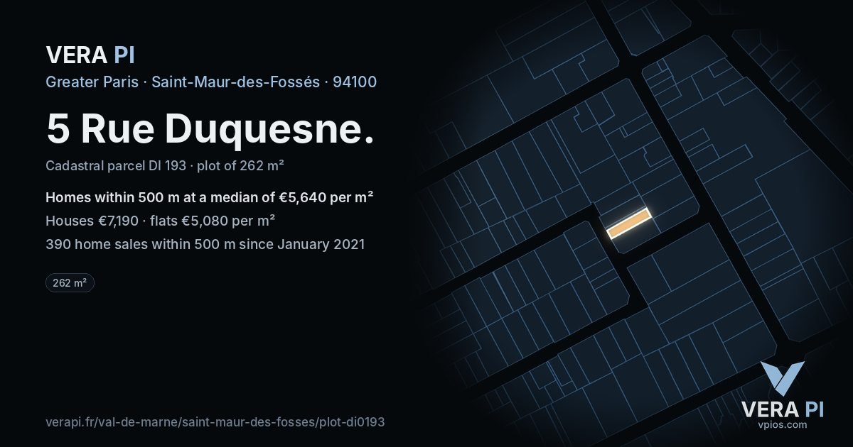 5 Rue Duquesne, Saint-Maur-des-Fossés at night – the plot lit, the parcels around coloured by the prices near them
