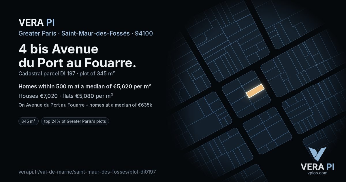 4 bis Avenue du Port au Fouarre, Saint-Maur-des-Fossés at night – the plot lit, the parcels around coloured by the prices near them
