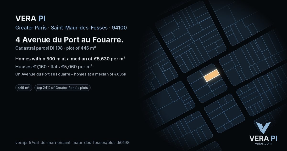 4 Avenue du Port au Fouarre, Saint-Maur-des-Fossés at night – the plot lit, the parcels around coloured by the prices near them