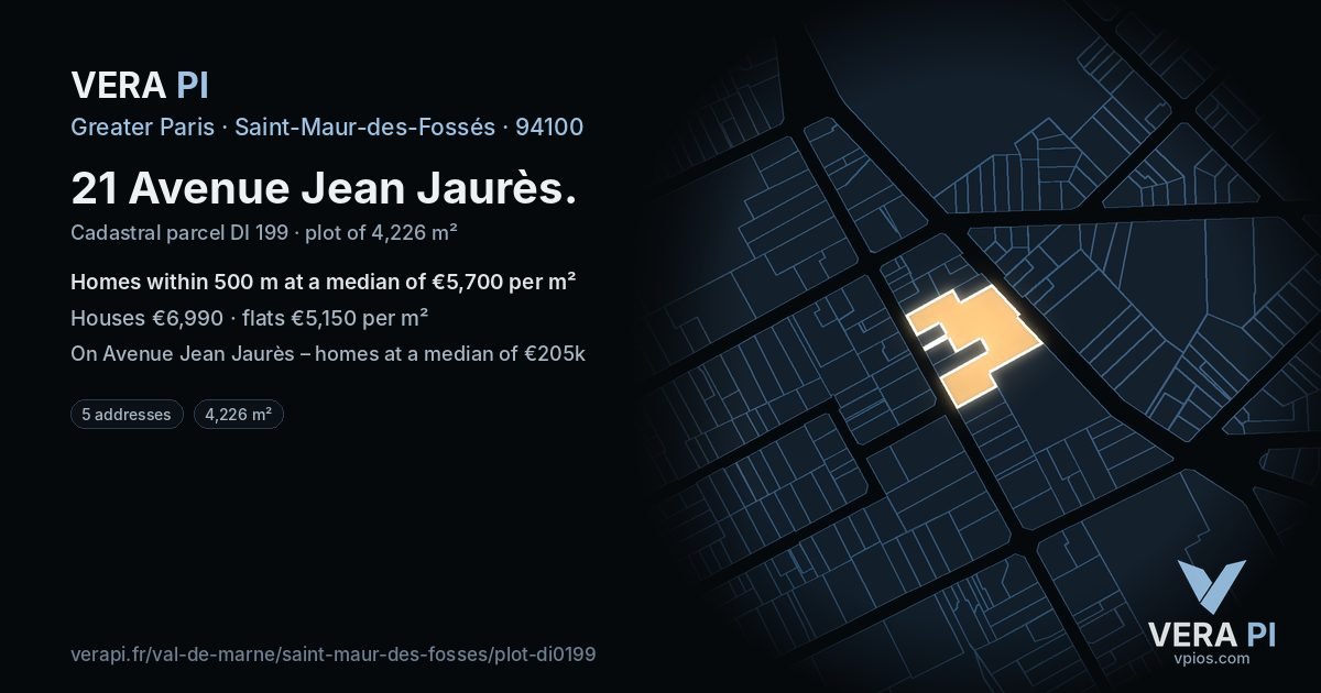 21 Avenue Jean Jaurès, Saint-Maur-des-Fossés at night – the plot lit, the parcels around coloured by the prices near them
