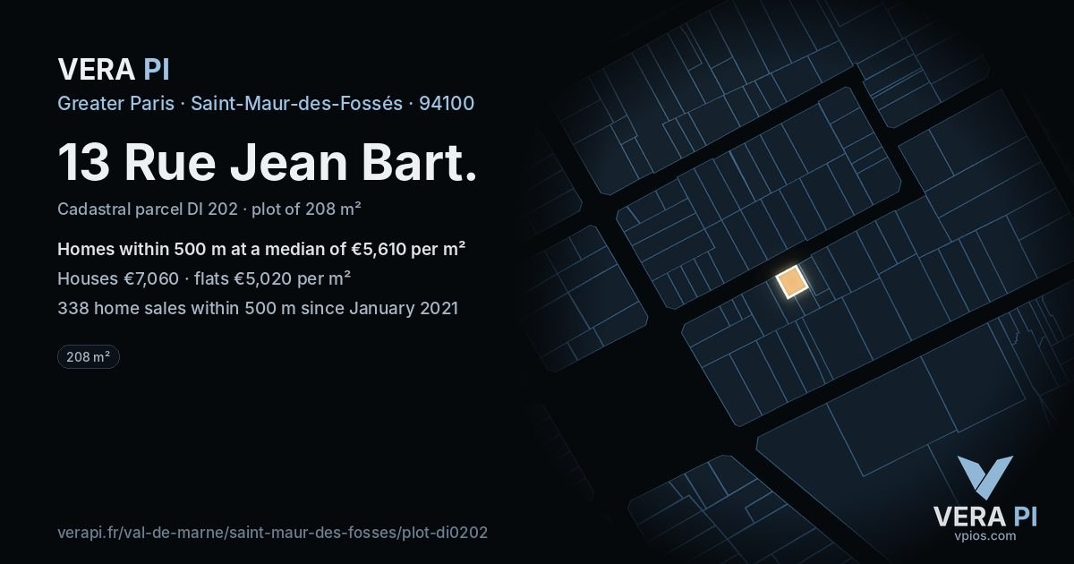 13 Rue Jean Bart, Saint-Maur-des-Fossés at night – the plot lit, the parcels around coloured by the prices near them