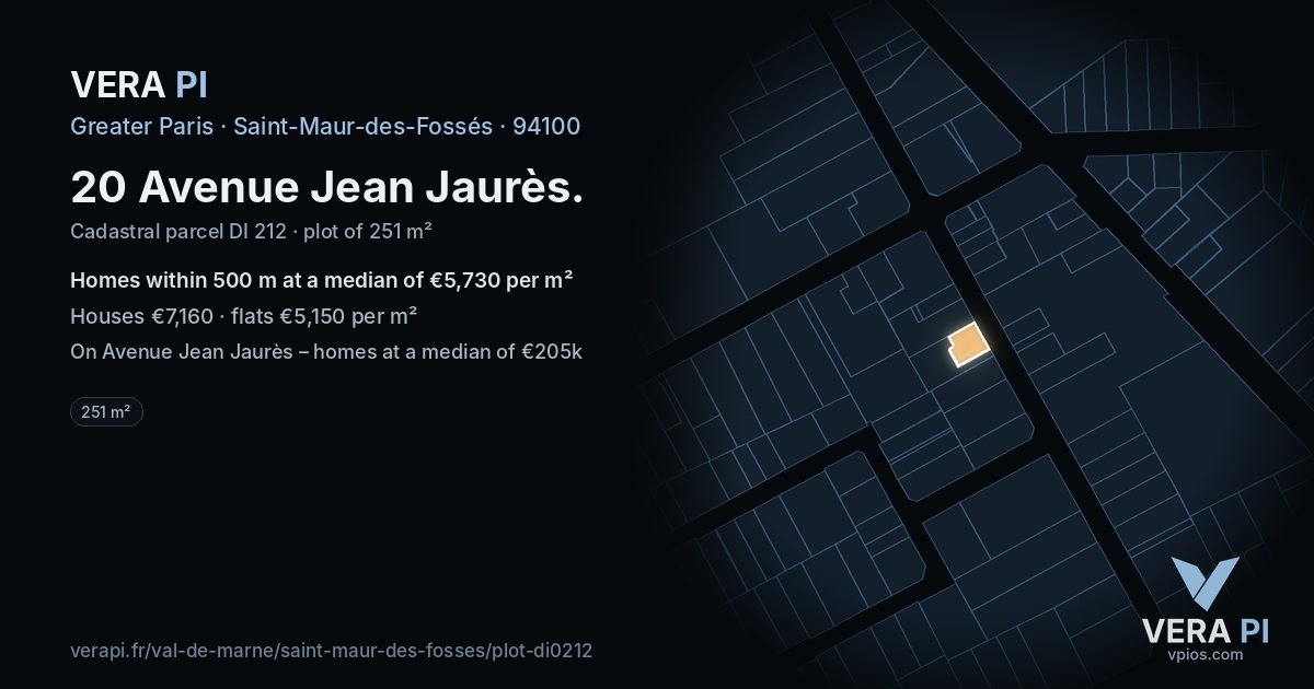 20 Avenue Jean Jaurès, Saint-Maur-des-Fossés at night – the plot lit, the parcels around coloured by the prices near them