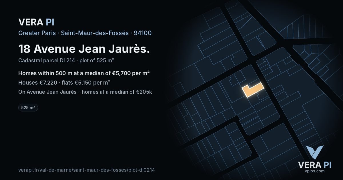 18 Avenue Jean Jaurès, Saint-Maur-des-Fossés at night – the plot lit, the parcels around coloured by the prices near them