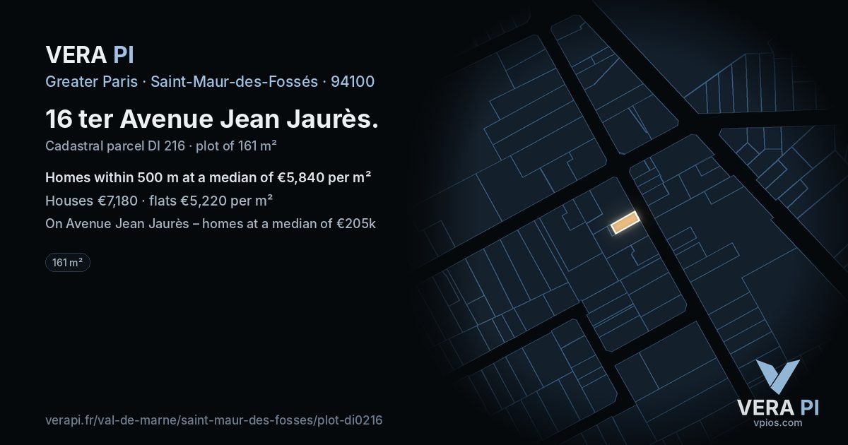 16 ter Avenue Jean Jaurès, Saint-Maur-des-Fossés at night – the plot lit, the parcels around coloured by the prices near them