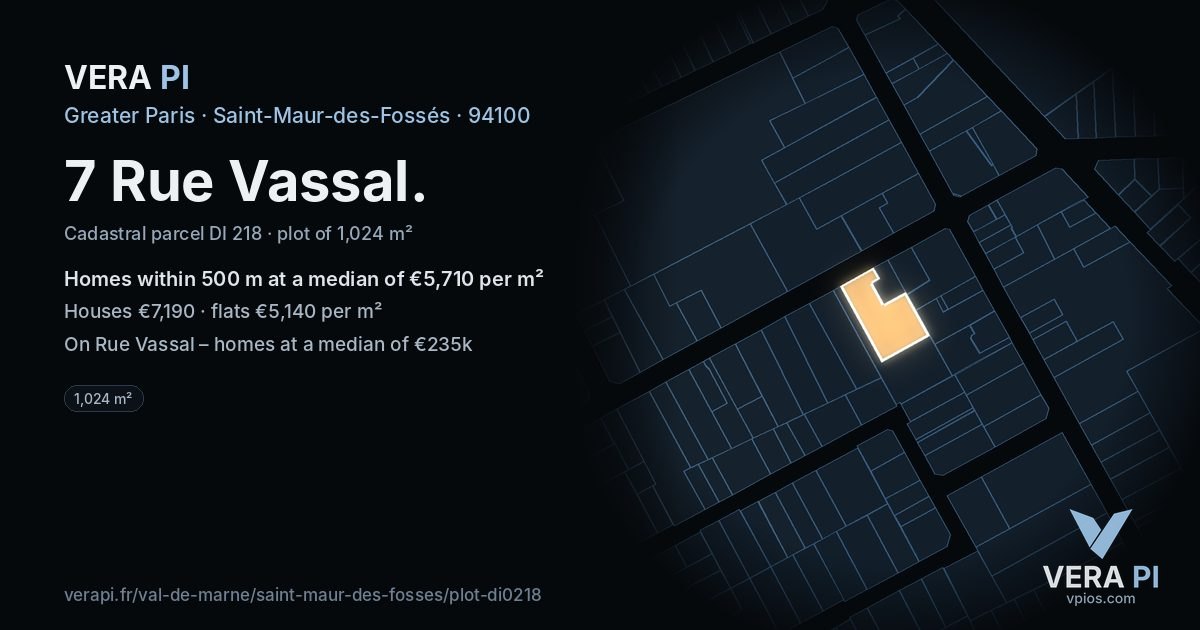 7 Rue Vassal, Saint-Maur-des-Fossés at night – the plot lit, the parcels around coloured by the prices near them