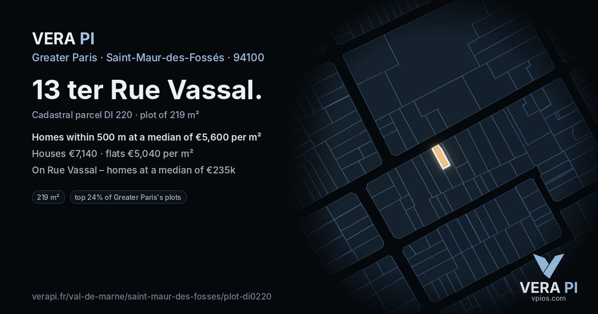 13 ter Rue Vassal, Saint-Maur-des-Fossés at night – the plot lit, the parcels around coloured by the prices near them