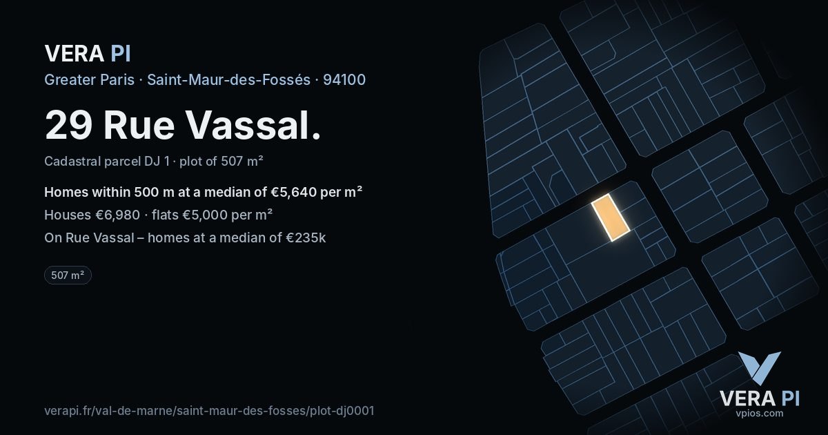 29 Rue Vassal, Saint-Maur-des-Fossés at night – the plot lit, the parcels around coloured by the prices near them