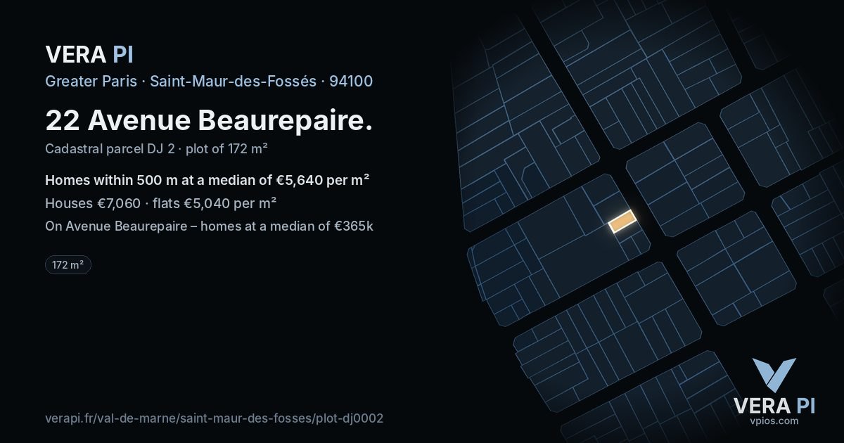 22 Avenue Beaurepaire, Saint-Maur-des-Fossés at night – the plot lit, the parcels around coloured by the prices near them