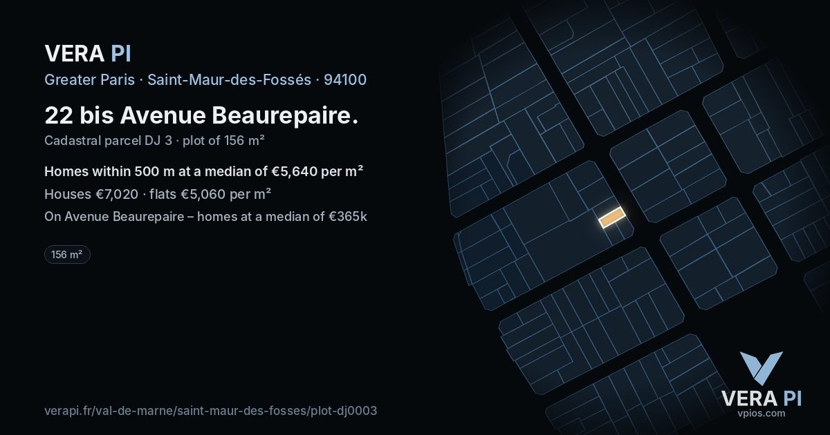 22 bis Avenue Beaurepaire, Saint-Maur-des-Fossés at night – the plot lit, the parcels around coloured by the prices near them