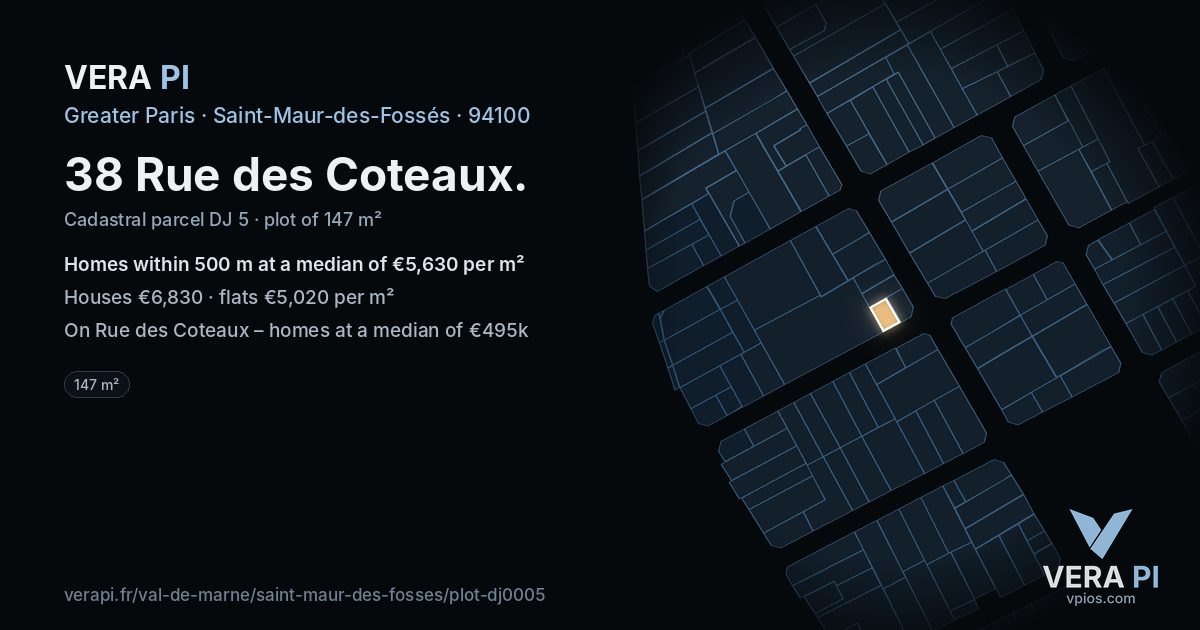 38 Rue des Coteaux, Saint-Maur-des-Fossés at night – the plot lit, the parcels around coloured by the prices near them