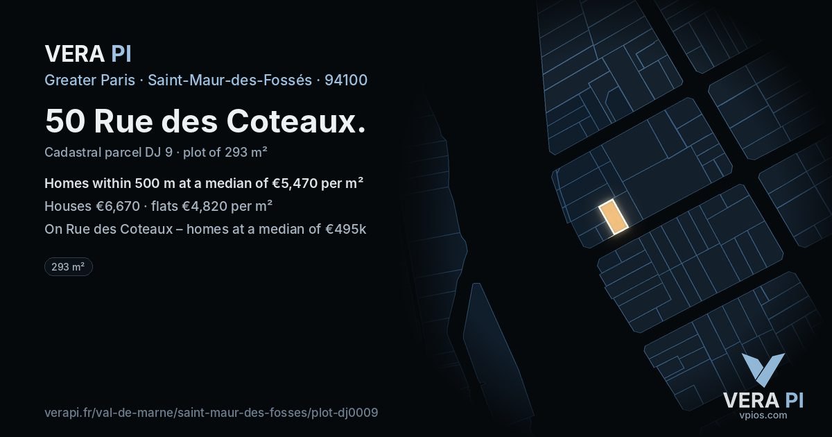 50 Rue des Coteaux, Saint-Maur-des-Fossés at night – the plot lit, the parcels around coloured by the prices near them