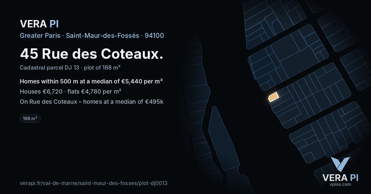 45 Rue des Coteaux, Saint-Maur-des-Fossés at night – the plot lit, the parcels around coloured by the prices near them