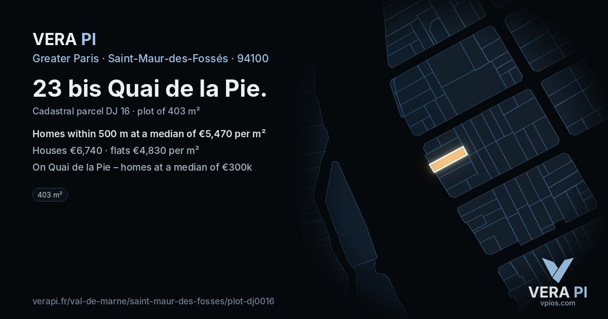 23 bis Quai de la Pie, Saint-Maur-des-Fossés at night – the plot lit, the parcels around coloured by the prices near them