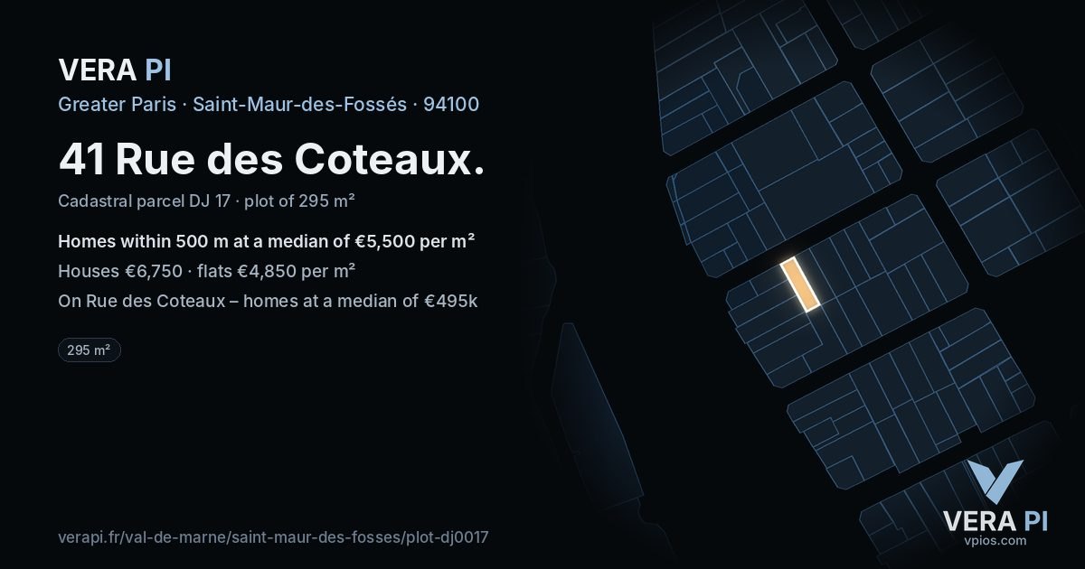 41 Rue des Coteaux, Saint-Maur-des-Fossés at night – the plot lit, the parcels around coloured by the prices near them