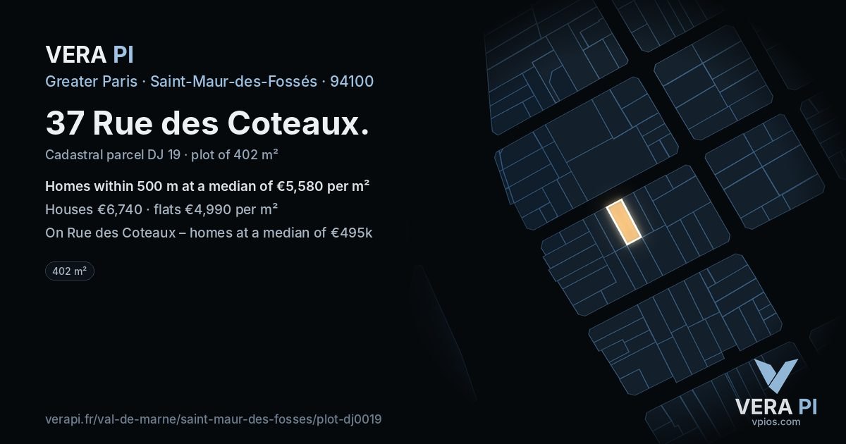 37 Rue des Coteaux, Saint-Maur-des-Fossés at night – the plot lit, the parcels around coloured by the prices near them
