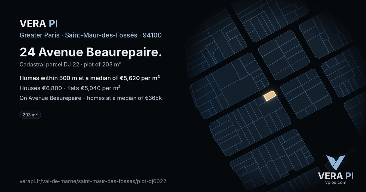 24 Avenue Beaurepaire, Saint-Maur-des-Fossés at night – the plot lit, the parcels around coloured by the prices near them