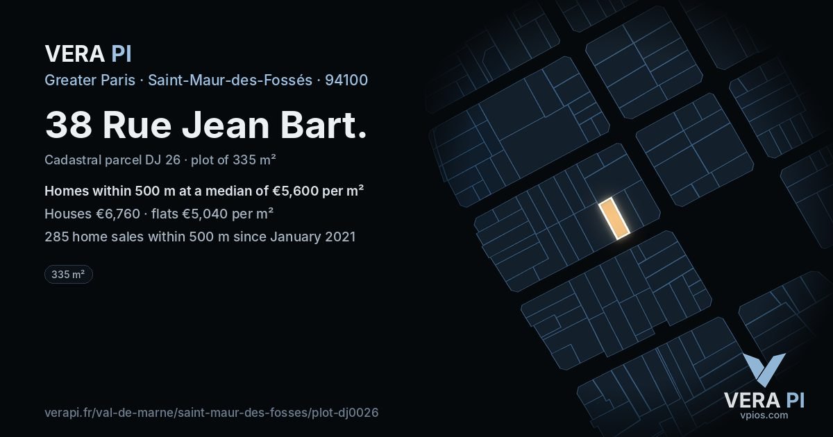 38 Rue Jean Bart, Saint-Maur-des-Fossés at night – the plot lit, the parcels around coloured by the prices near them