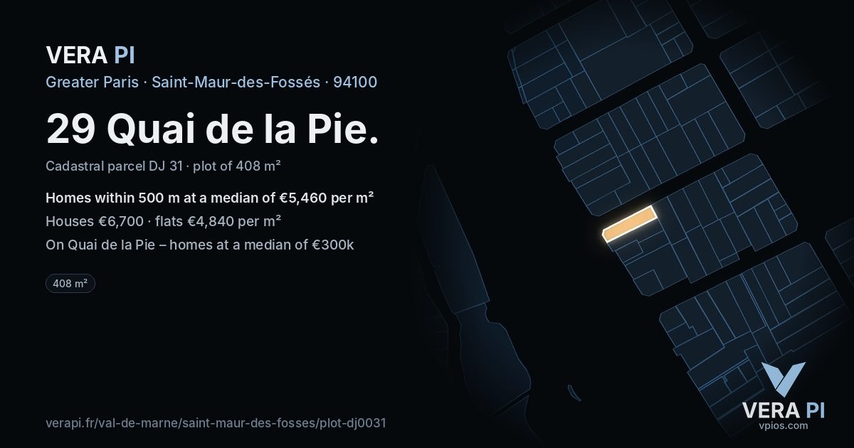 29 Quai de la Pie, Saint-Maur-des-Fossés at night – the plot lit, the parcels around coloured by the prices near them