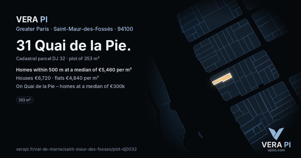 31 Quai de la Pie, Saint-Maur-des-Fossés at night – the plot lit, the parcels around coloured by the prices near them