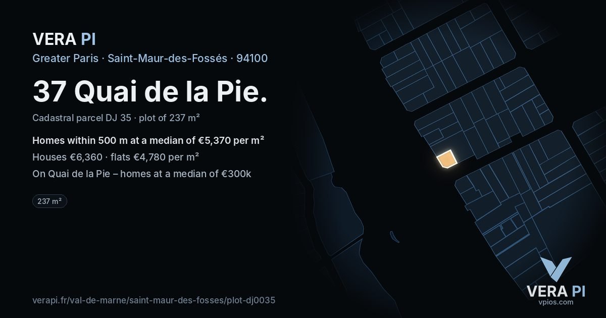 37 Quai de la Pie, Saint-Maur-des-Fossés at night – the plot lit, the parcels around coloured by the prices near them