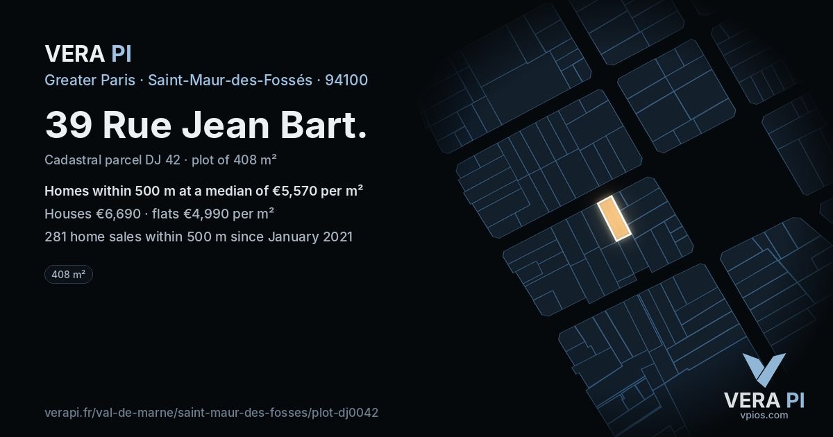 39 Rue Jean Bart, Saint-Maur-des-Fossés at night – the plot lit, the parcels around coloured by the prices near them