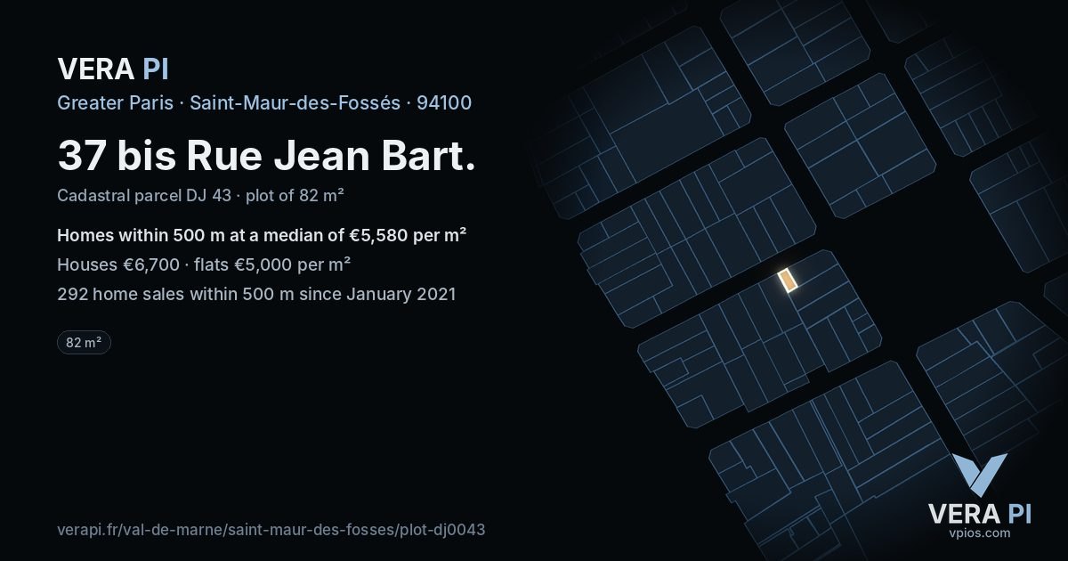 37 bis Rue Jean Bart, Saint-Maur-des-Fossés at night – the plot lit, the parcels around coloured by the prices near them