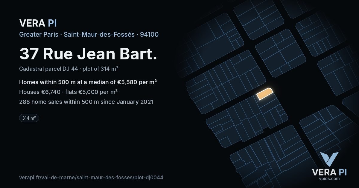 37 Rue Jean Bart, Saint-Maur-des-Fossés at night – the plot lit, the parcels around coloured by the prices near them