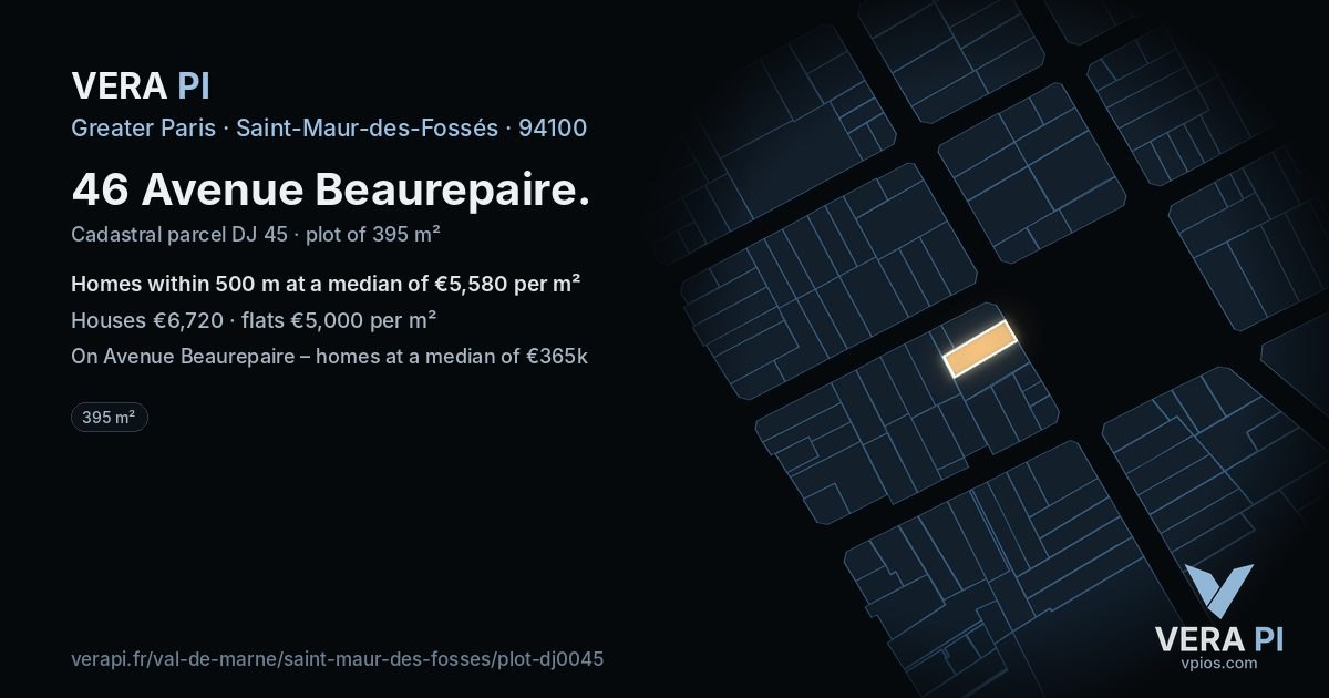 46 Avenue Beaurepaire, Saint-Maur-des-Fossés at night – the plot lit, the parcels around coloured by the prices near them