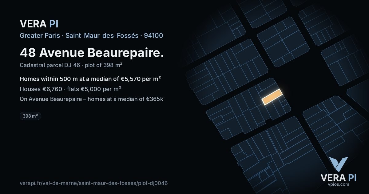 48 Avenue Beaurepaire, Saint-Maur-des-Fossés at night – the plot lit, the parcels around coloured by the prices near them