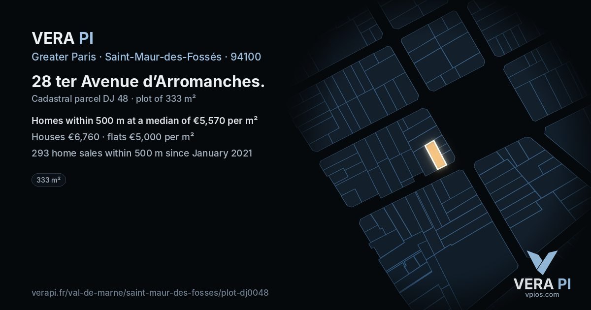 28 ter Avenue d’Arromanches, Saint-Maur-des-Fossés at night – the plot lit, the parcels around coloured by the prices near them