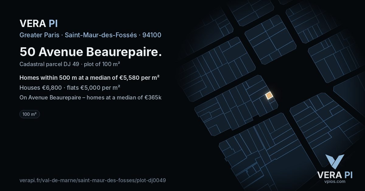 50 Avenue Beaurepaire, Saint-Maur-des-Fossés at night – the plot lit, the parcels around coloured by the prices near them