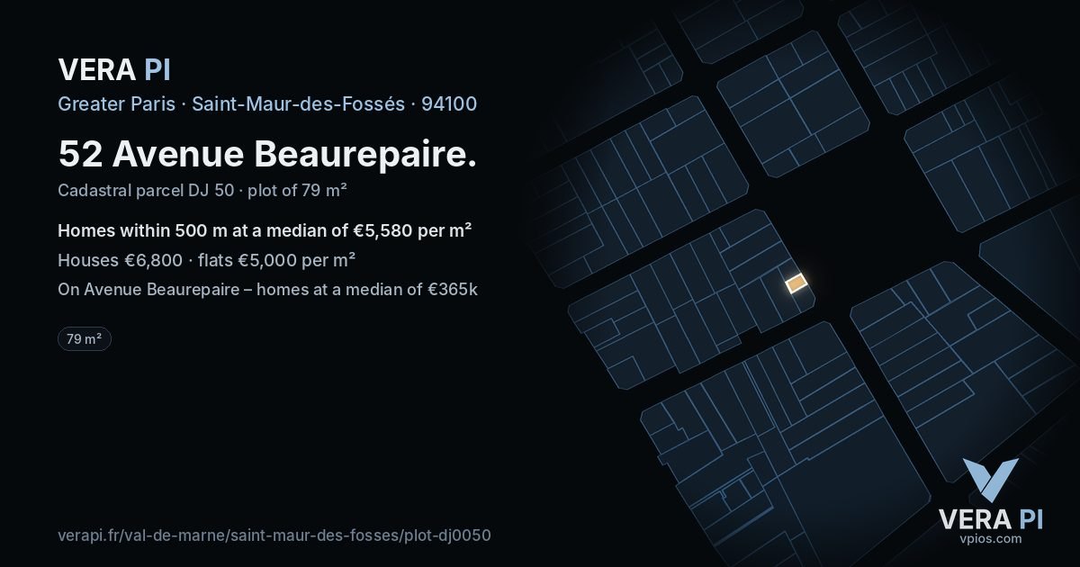 52 Avenue Beaurepaire, Saint-Maur-des-Fossés at night – the plot lit, the parcels around coloured by the prices near them