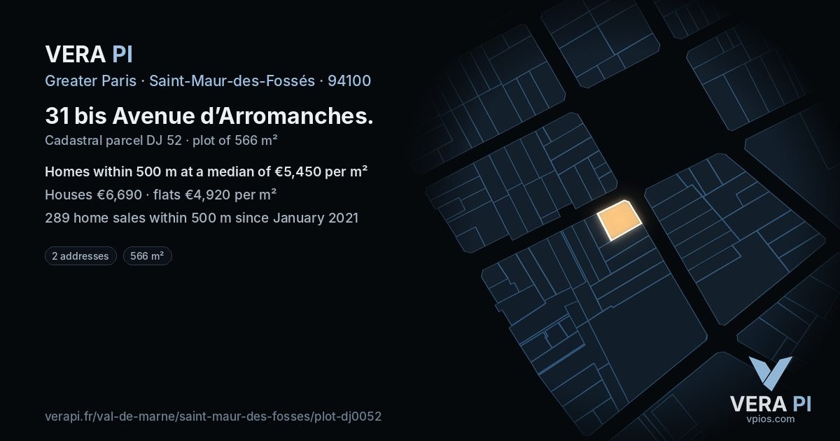 31 bis Avenue d’Arromanches, Saint-Maur-des-Fossés at night – the plot lit, the parcels around coloured by the prices near them