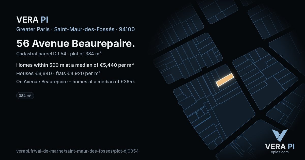 56 Avenue Beaurepaire, Saint-Maur-des-Fossés at night – the plot lit, the parcels around coloured by the prices near them