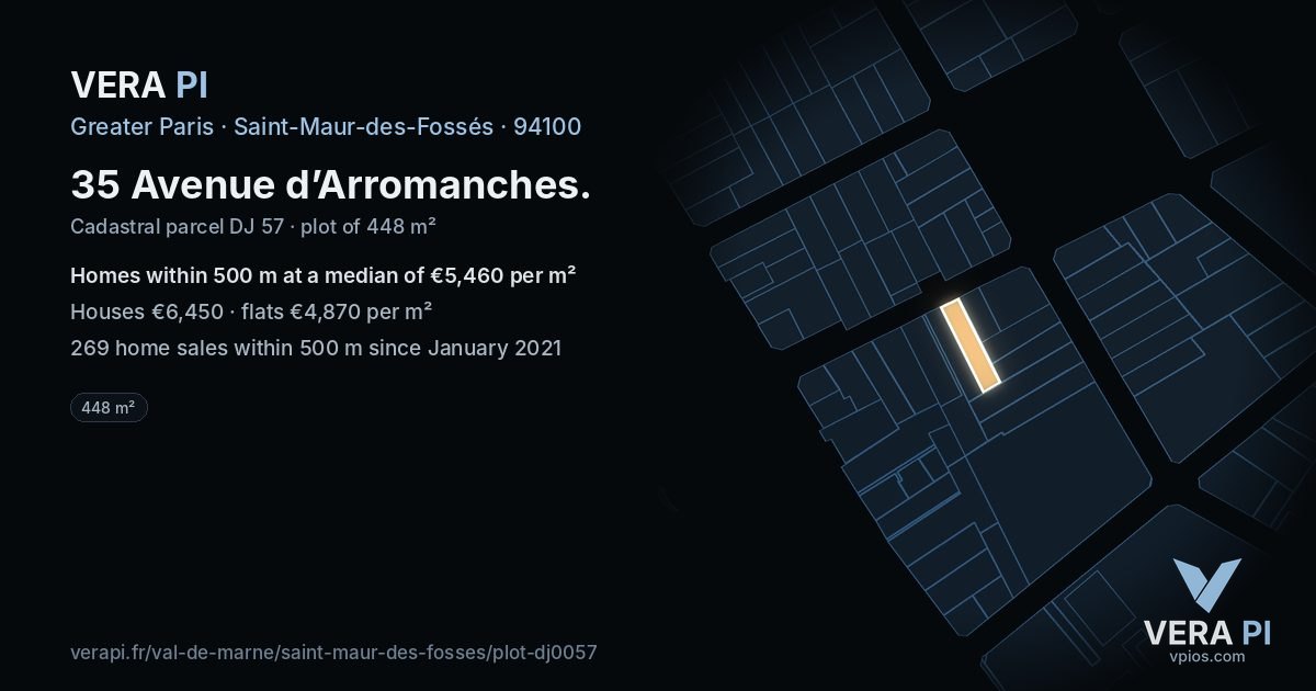 35 Avenue d’Arromanches, Saint-Maur-des-Fossés at night – the plot lit, the parcels around coloured by the prices near them