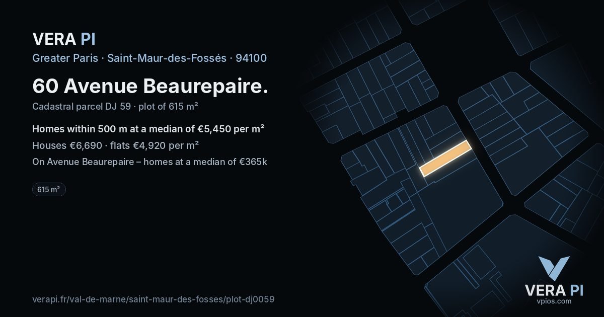 60 Avenue Beaurepaire, Saint-Maur-des-Fossés at night – the plot lit, the parcels around coloured by the prices near them
