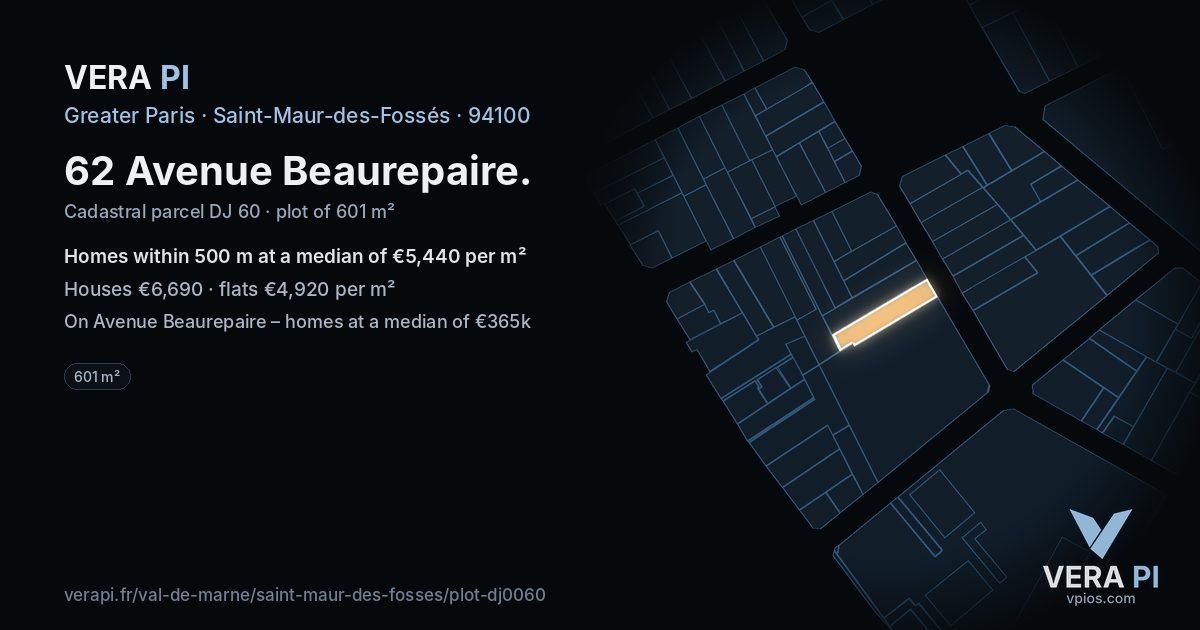 62 Avenue Beaurepaire, Saint-Maur-des-Fossés at night – the plot lit, the parcels around coloured by the prices near them