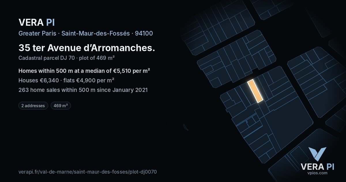 35 ter Avenue d’Arromanches, Saint-Maur-des-Fossés at night – the plot lit, the parcels around coloured by the prices near them
