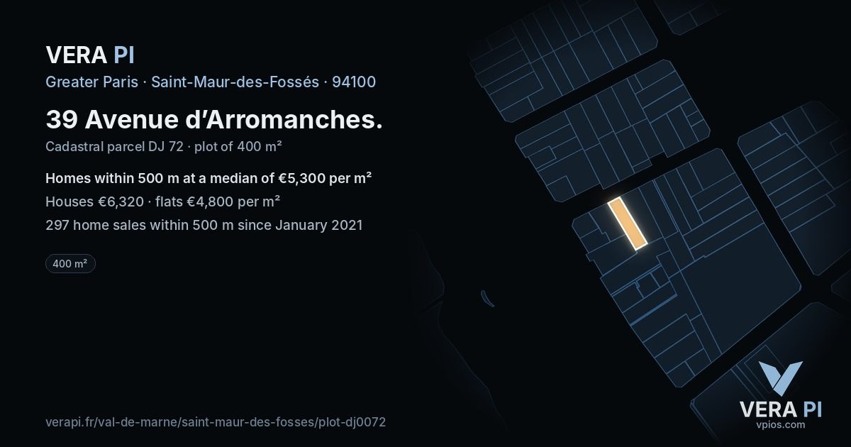 39 Avenue d’Arromanches, Saint-Maur-des-Fossés at night – the plot lit, the parcels around coloured by the prices near them