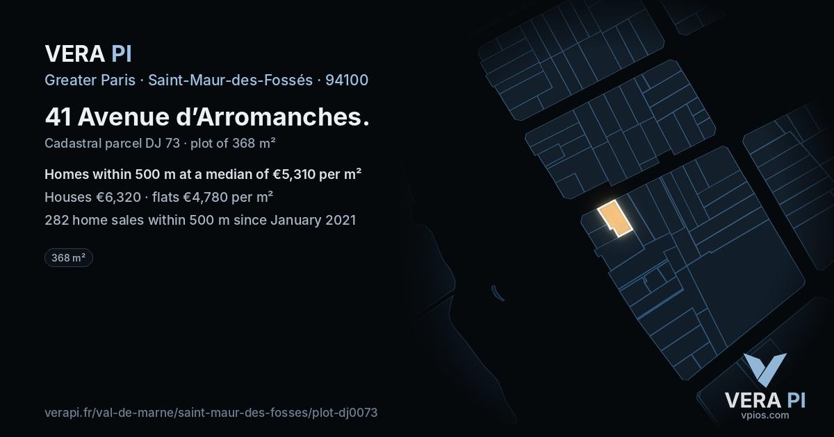 41 Avenue d’Arromanches, Saint-Maur-des-Fossés at night – the plot lit, the parcels around coloured by the prices near them