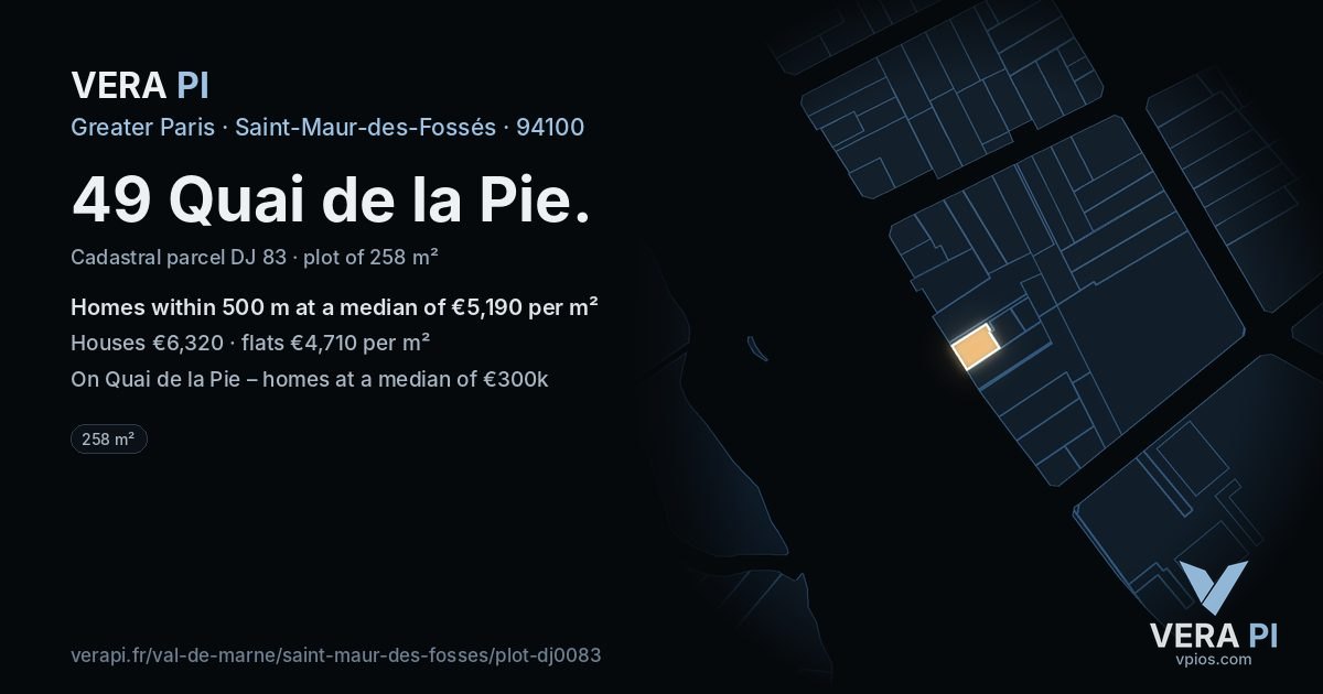 49 Quai de la Pie, Saint-Maur-des-Fossés at night – the plot lit, the parcels around coloured by the prices near them