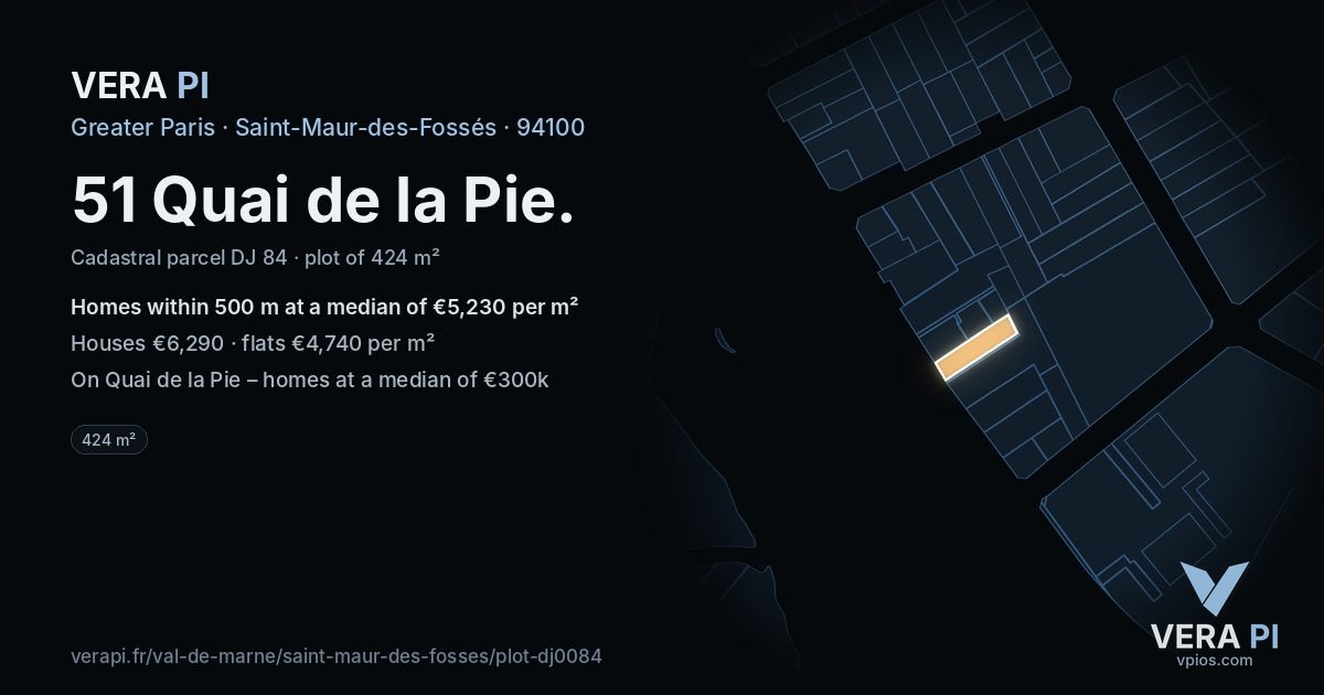 51 Quai de la Pie, Saint-Maur-des-Fossés at night – the plot lit, the parcels around coloured by the prices near them