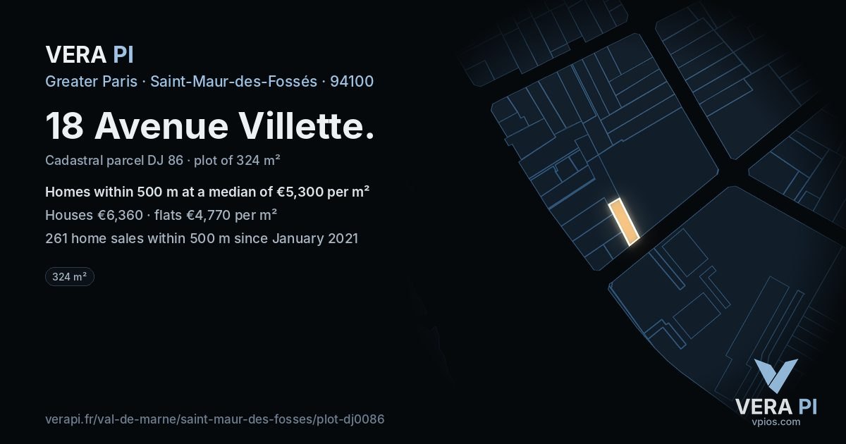 18 Avenue Villette, Saint-Maur-des-Fossés at night – the plot lit, the parcels around coloured by the prices near them