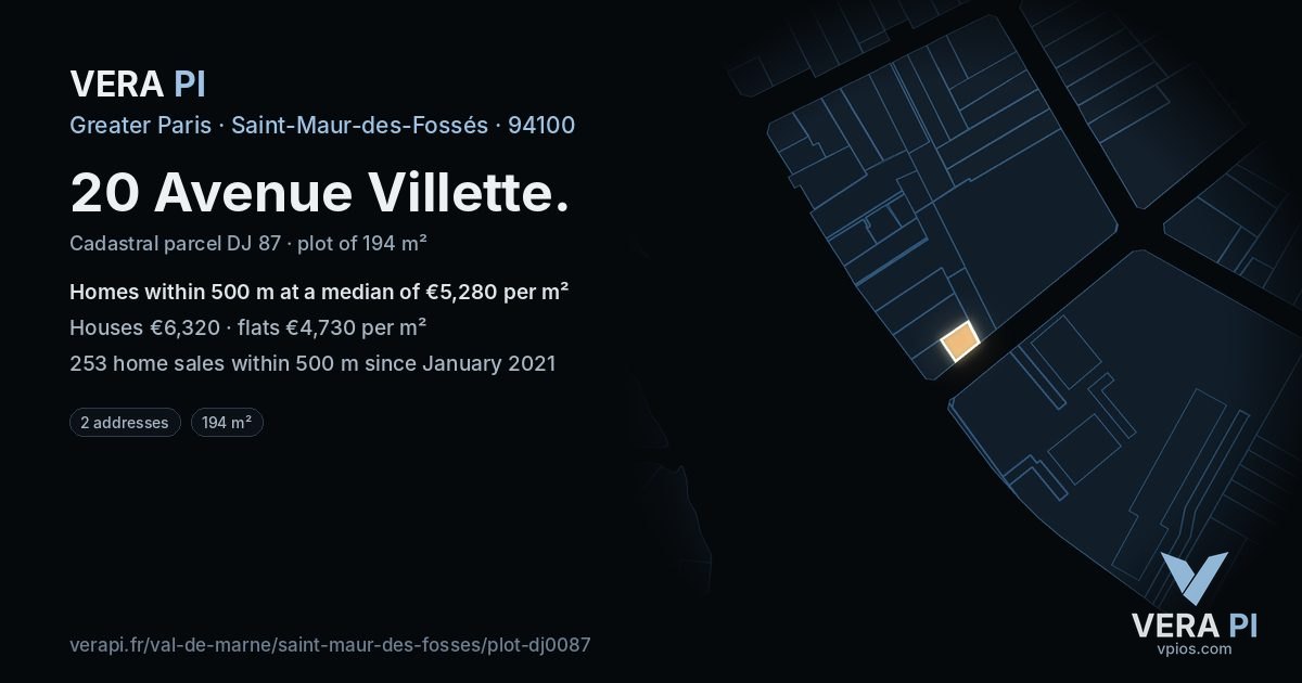 20 Avenue Villette, Saint-Maur-des-Fossés at night – the plot lit, the parcels around coloured by the prices near them